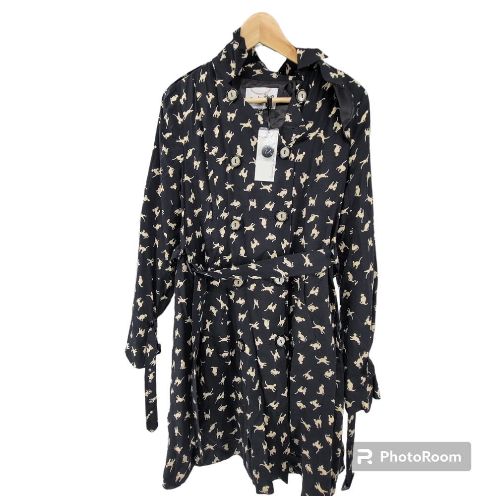 Frock Shop Cat Print Trench Coat